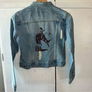 BRB Denim Jacket with Lady Bronc Rider Graphic Detail on the Back